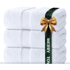 White Classic Luxury Bath Towels Set of 4 Large -  Soft Bath Towels 27x54